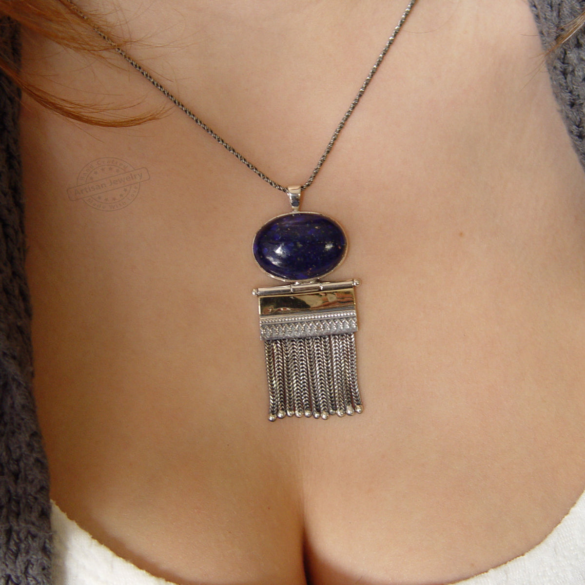 N0405 Lapis Lazoli Tassel necklace