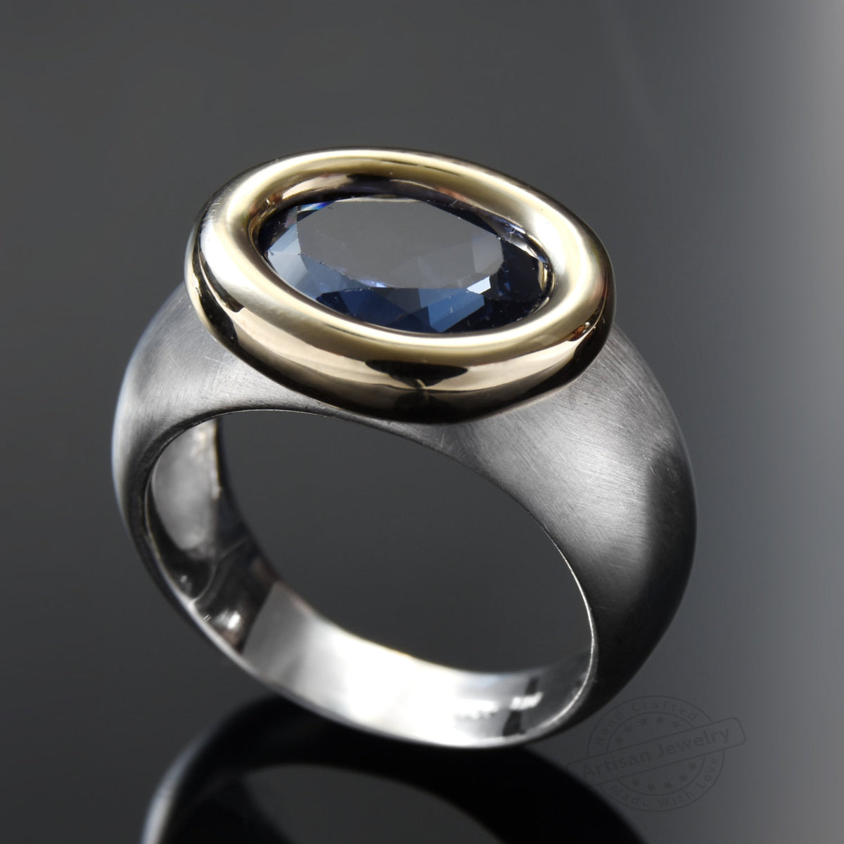 R1137 Two Tone Ring with Blue Sapphire