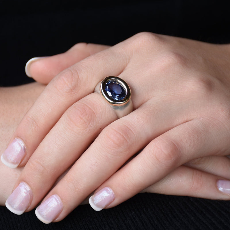 R1137 Two Tone Ring with Blue Sapphire