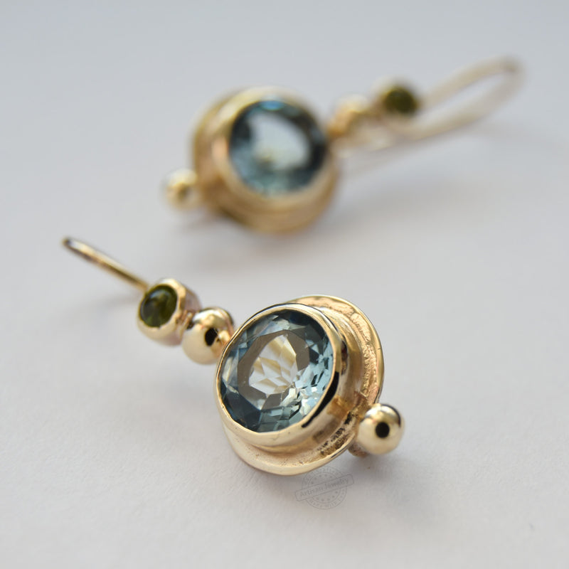 EG0381-1 Blue Topaz and Gold Drop Earrings