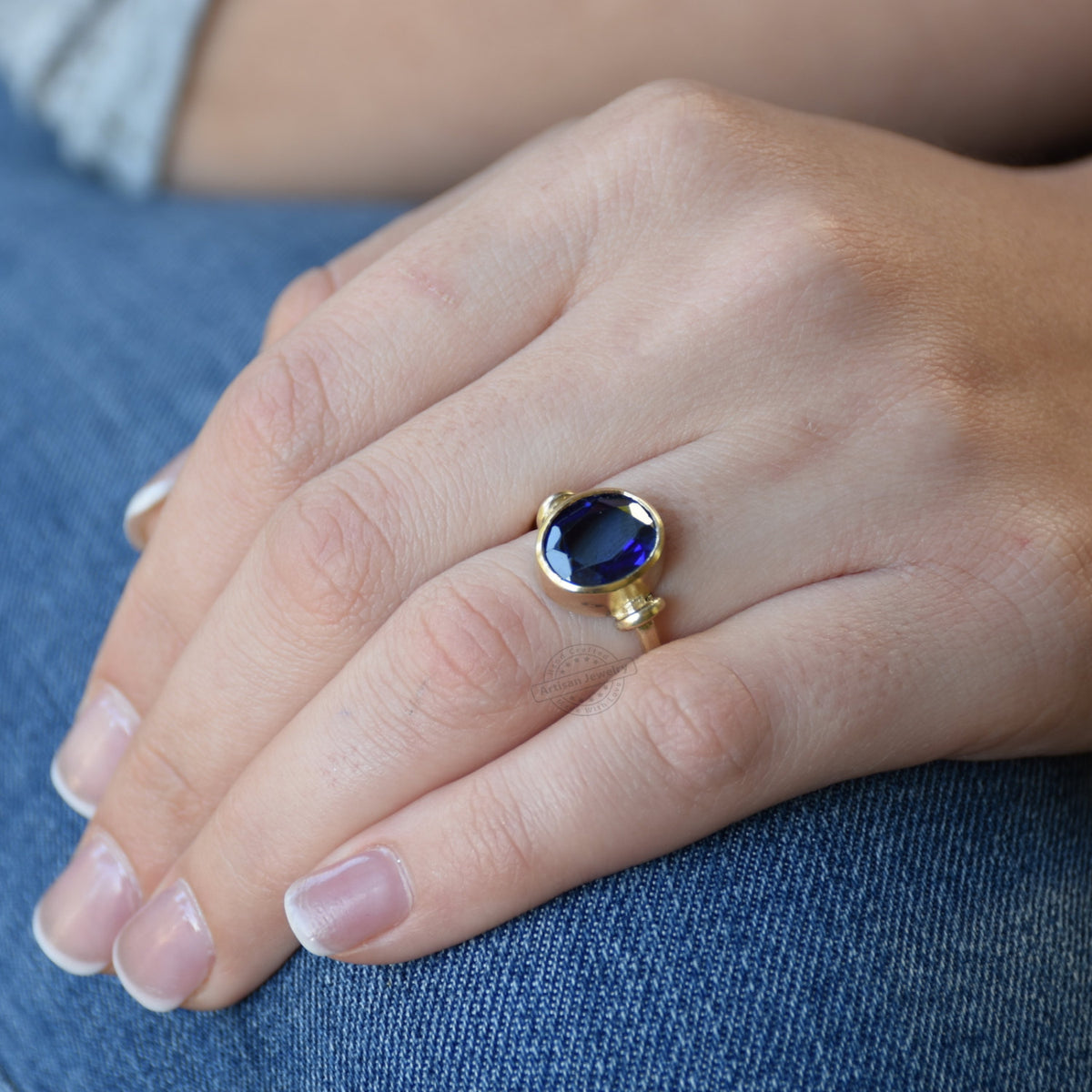 RG1090-2 Matte gold and Sapphire Ring