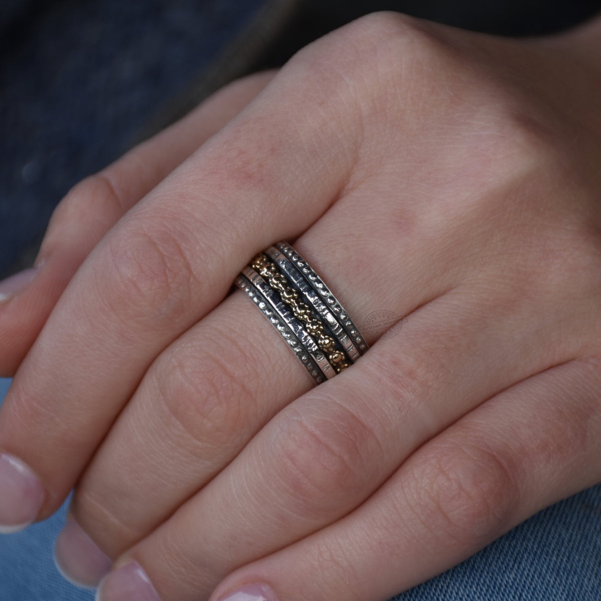 R1150B Three spinners mixed metals spinner ring