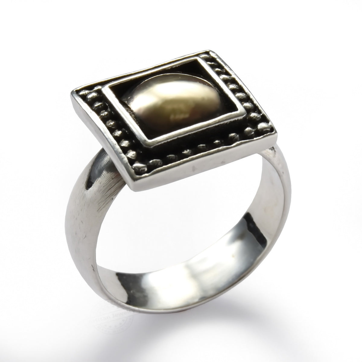 R0146 Square dotted two tone ring