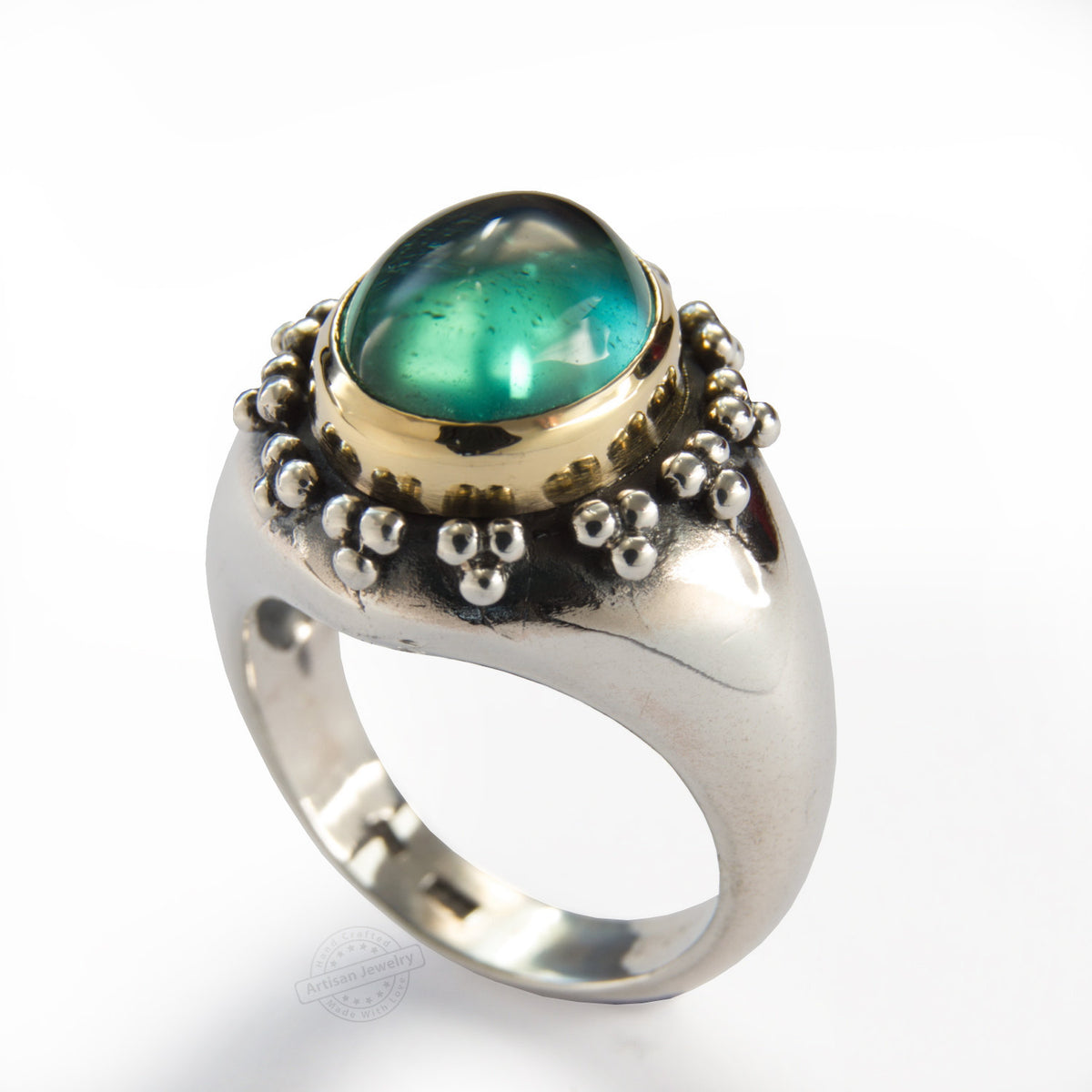 R0929P Opal silver chunky ring with gold bezel