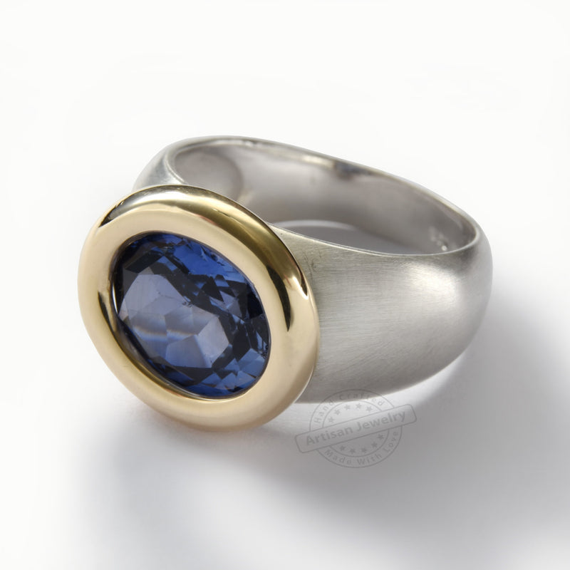 R1137 Two Tone Ring with Blue Sapphire
