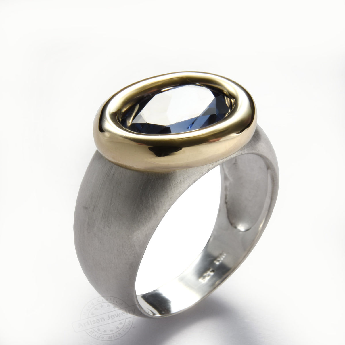 R1137 Two Tone Ring with Blue Sapphire