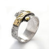 R1659 Rustic silver gold rivet ring