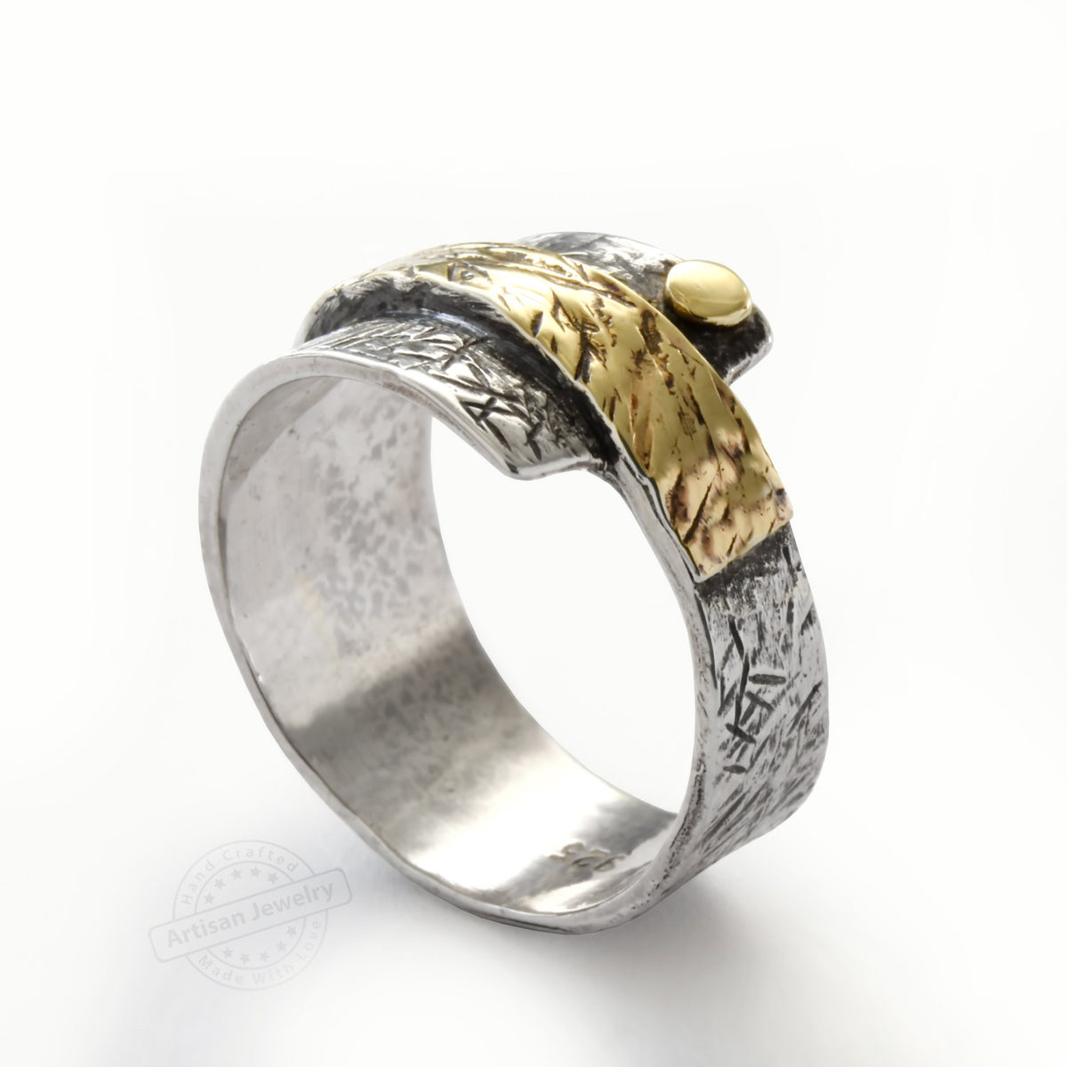 R1659 Rustic silver gold rivet ring