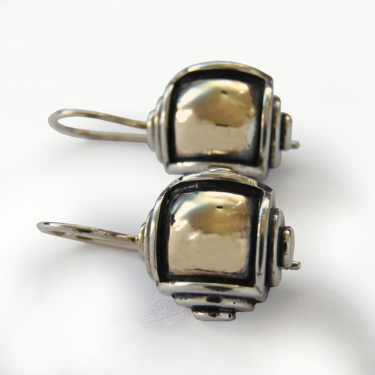 E0274 Silver and Gold Square Drop Earrings