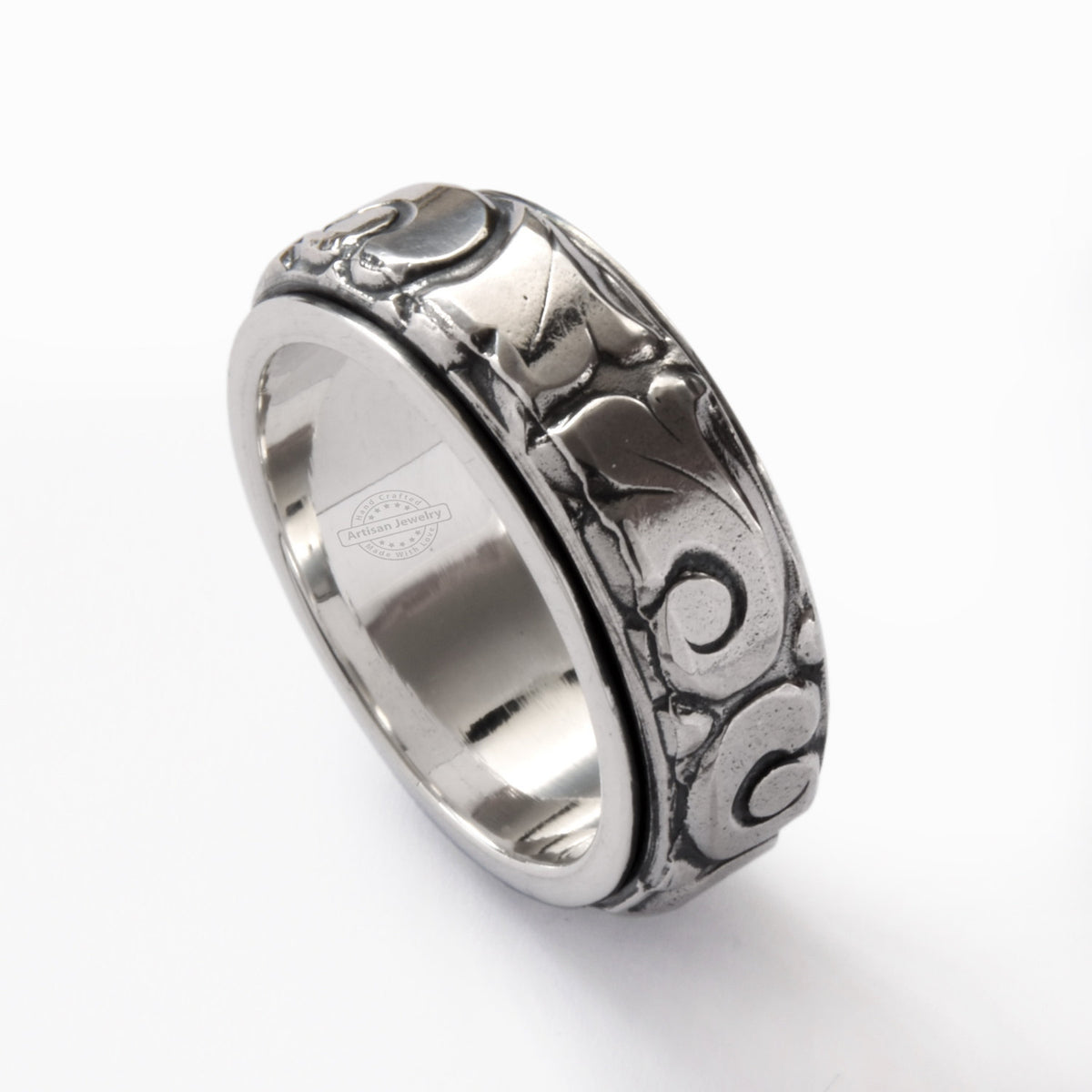 R1349 Celtic men silver spinner band