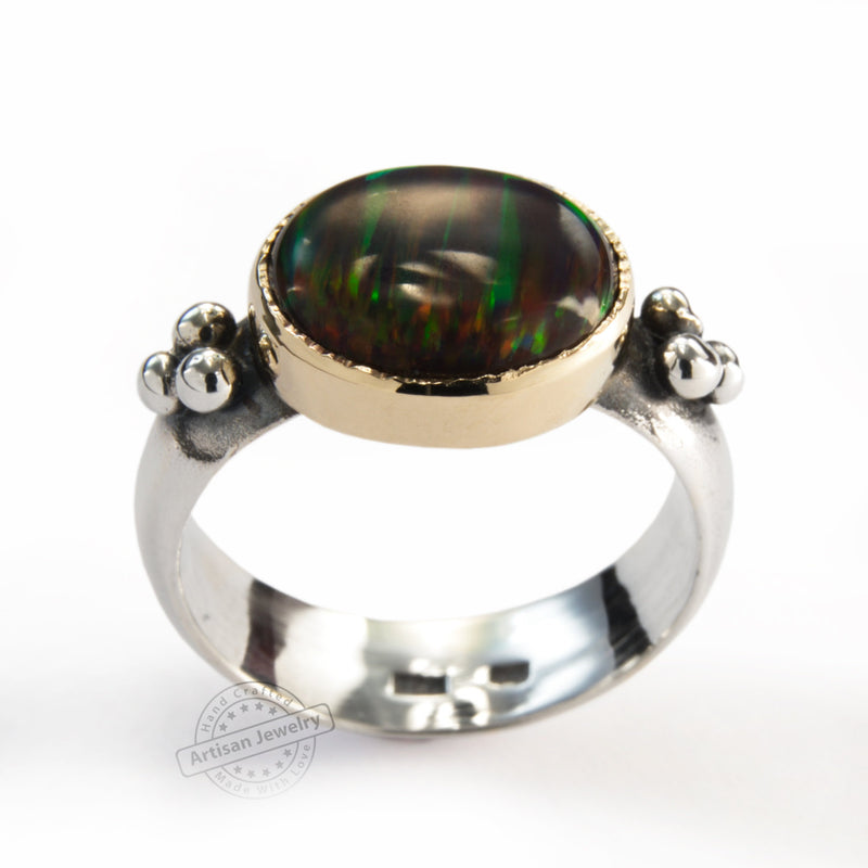 R0189X Fire Opal mixed metals ring