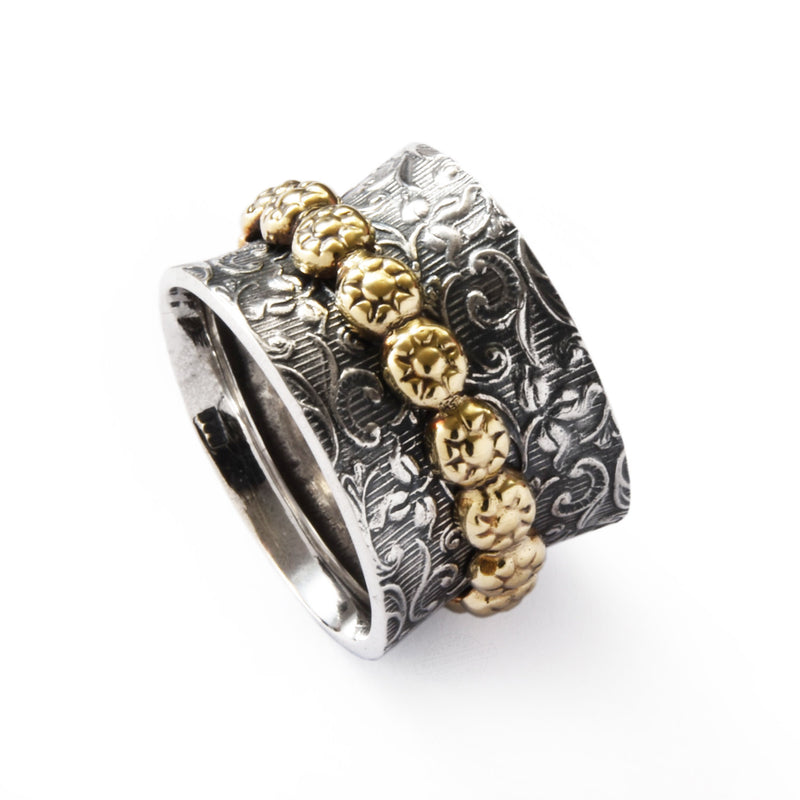 R1209K Brass silver flowers spinner ring for woman