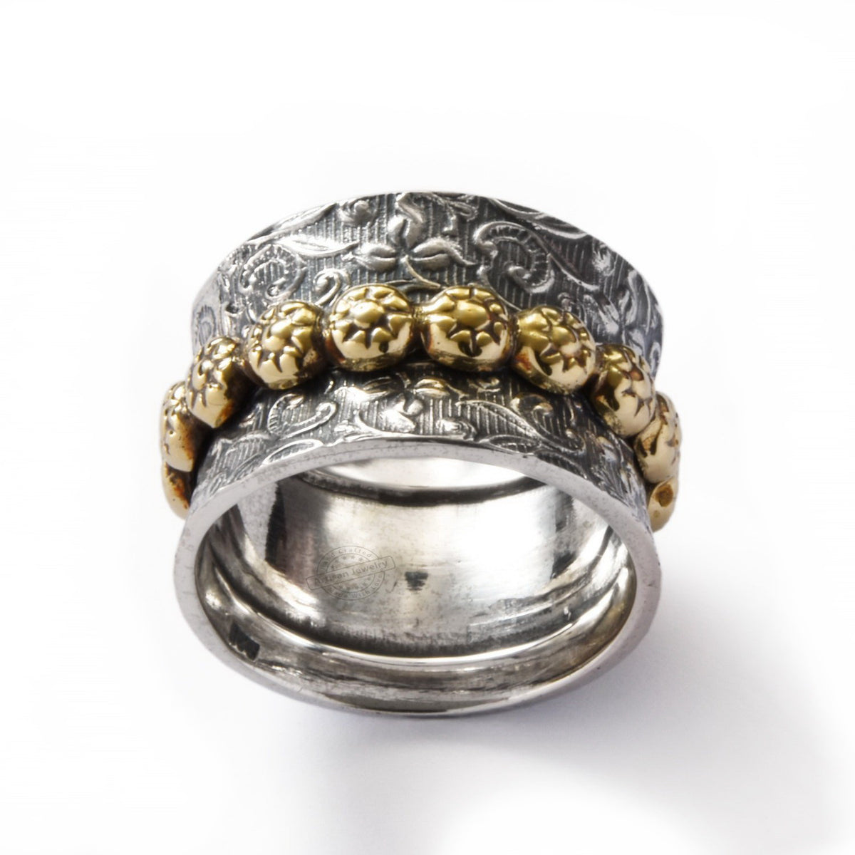 R1209K Brass silver flowers spinner ring for woman