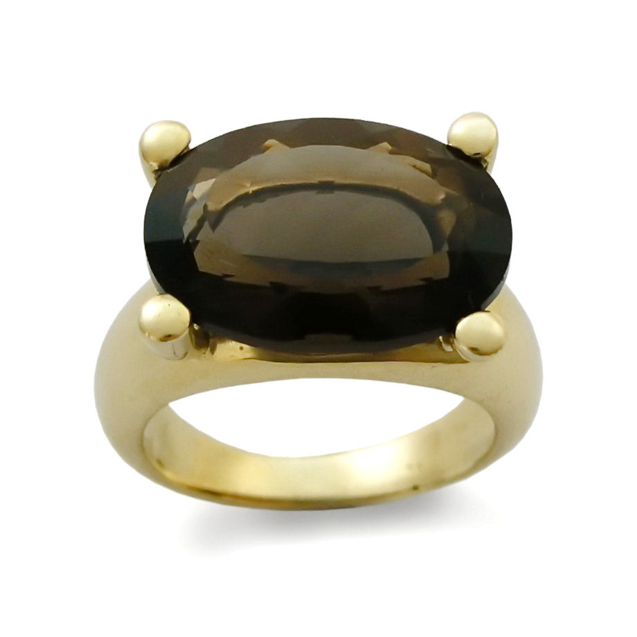 RG1210 Oval Smokey Quartz gold ring