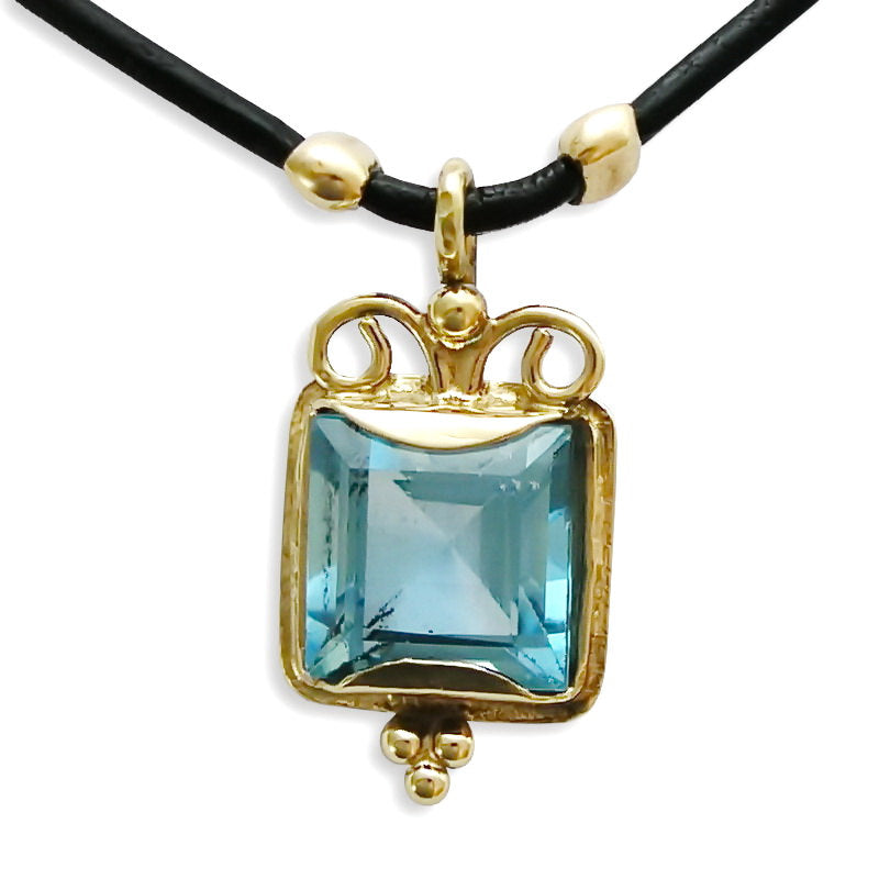 NG8890A Square topaz gold pendant with leather necklace