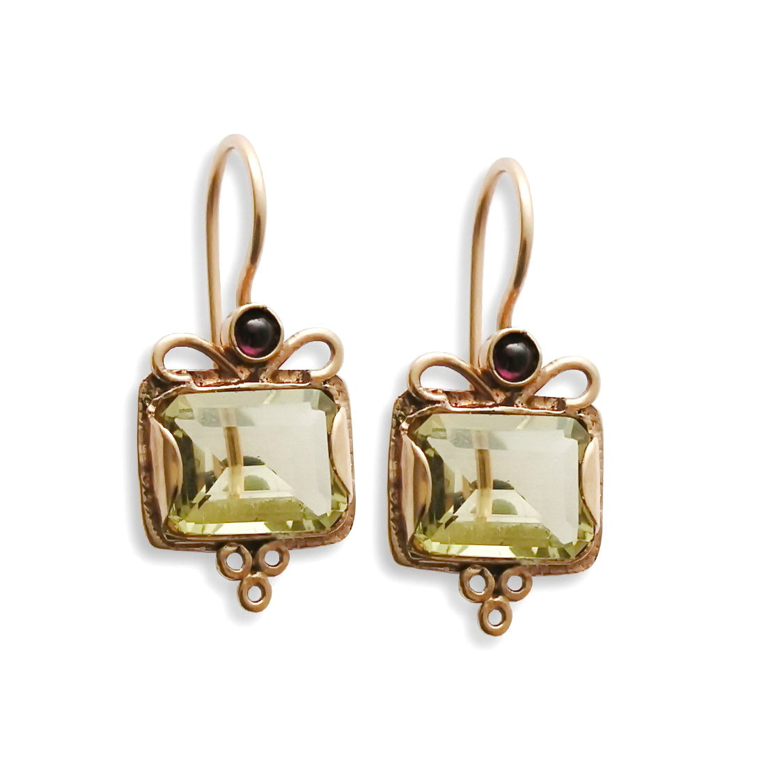 EG7811-3 Gold and Lemon Quartz square earrings