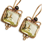 EG7811-3 Gold and Lemon Quartz square earrings