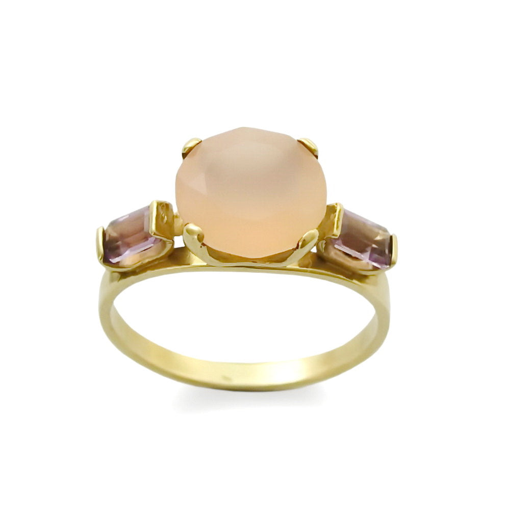 RG1244-3 Rose gold ring with Roze Quartz and Amethyst