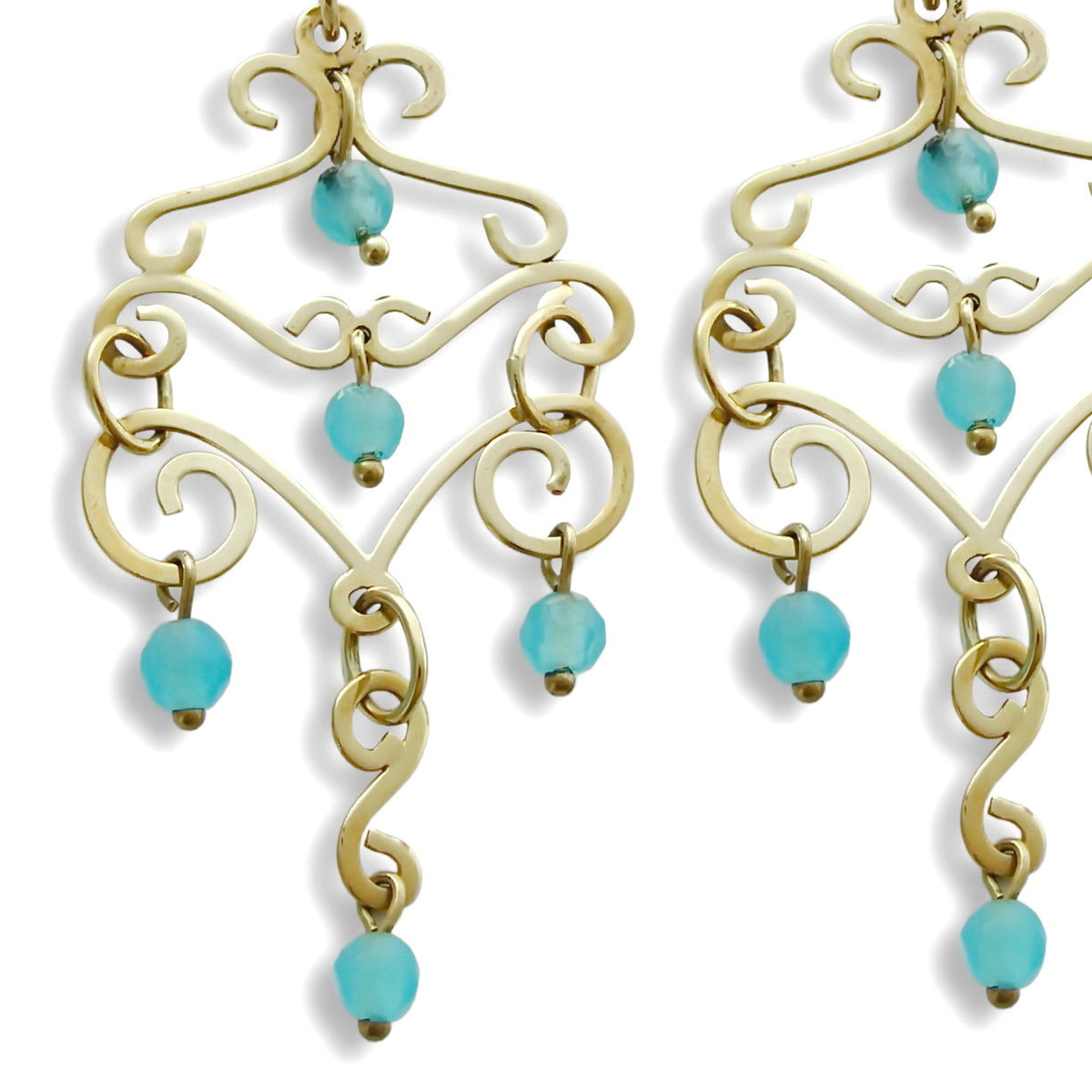 EG0747 Gold Chandelier earrings with Blue Quartz