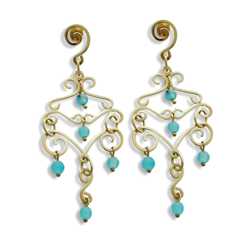 EG0747 Gold Chandelier earrings with Blue Quartz