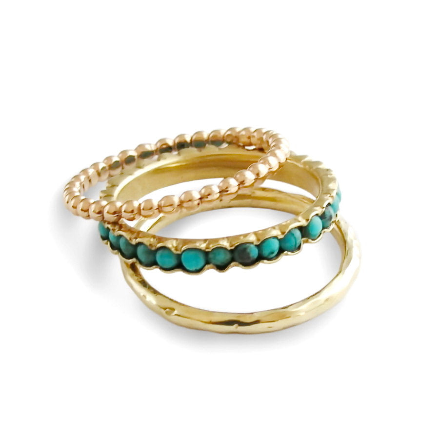 RG0911- Set of Turquoise and Gold Stacking Rings