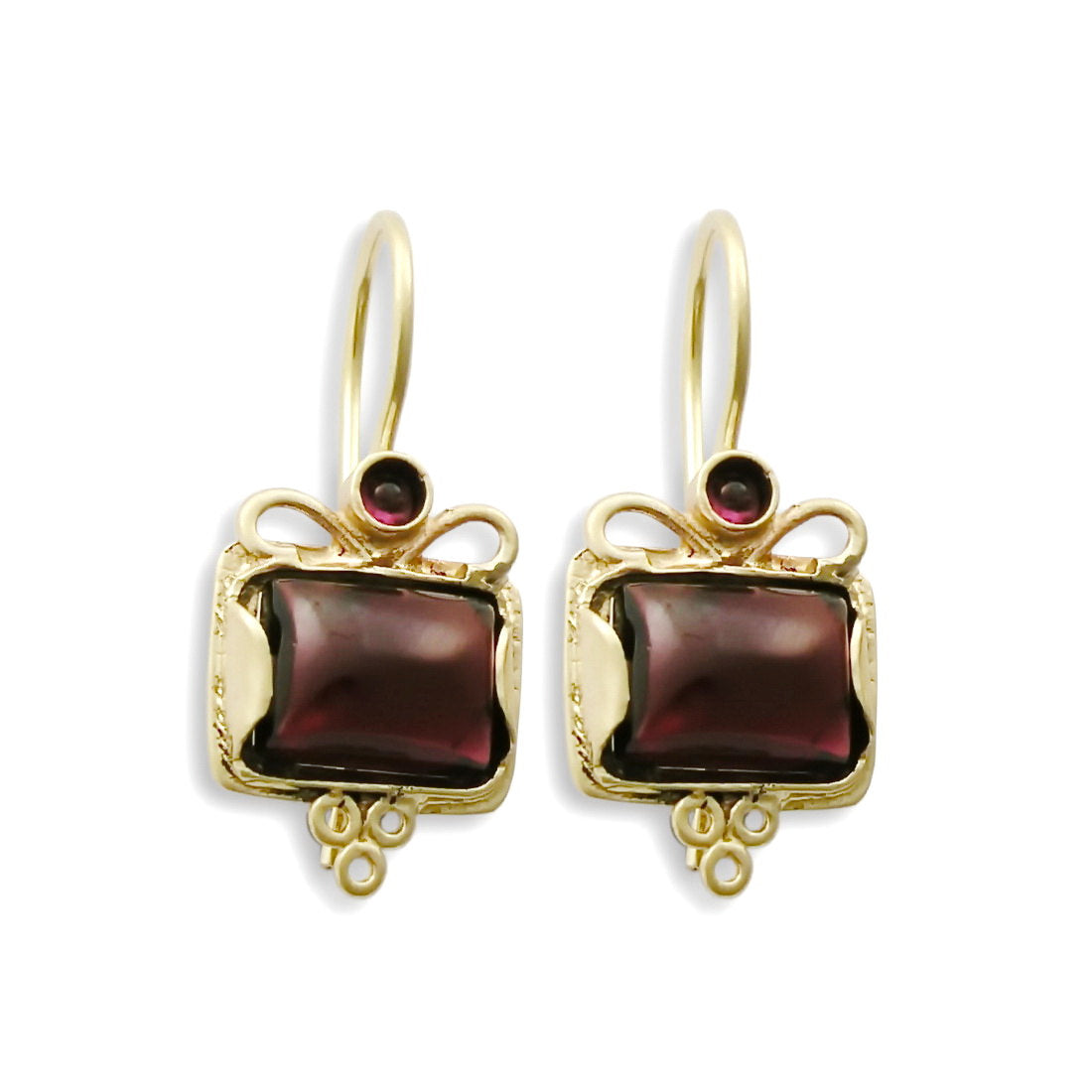 EG7811-2 Square Garnet drop earrings