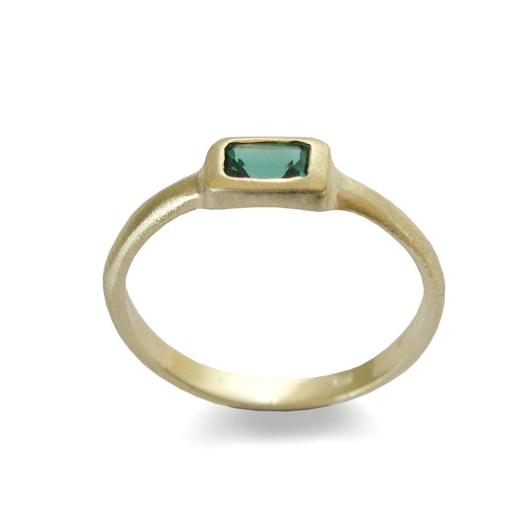 RG1800-3 Modern Gold Ring with Square Green Quartz