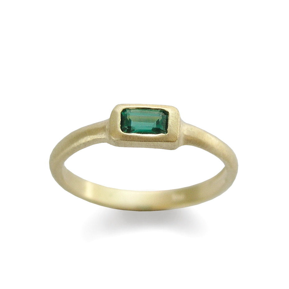 RG1800-3 Modern Gold Ring with Square Green Quartz