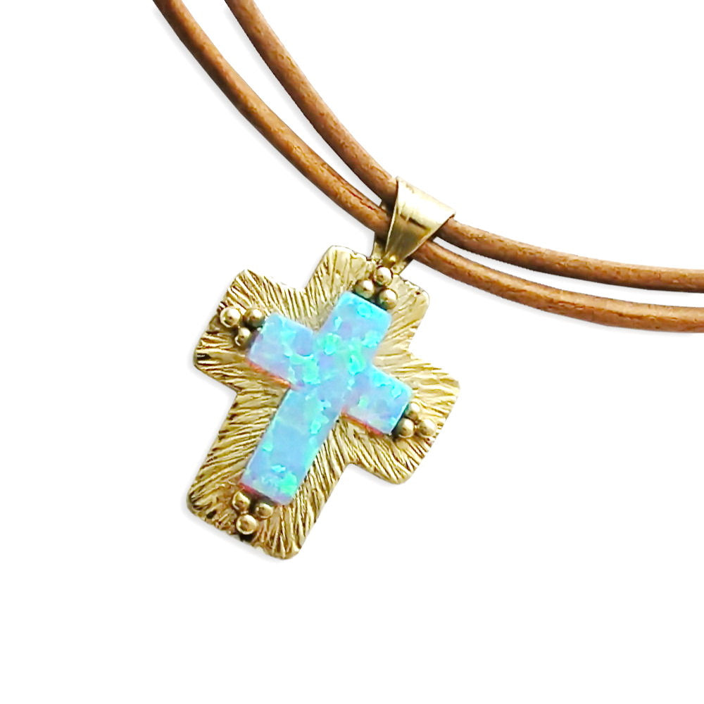 NG8963 Opal and Gold cross necklace