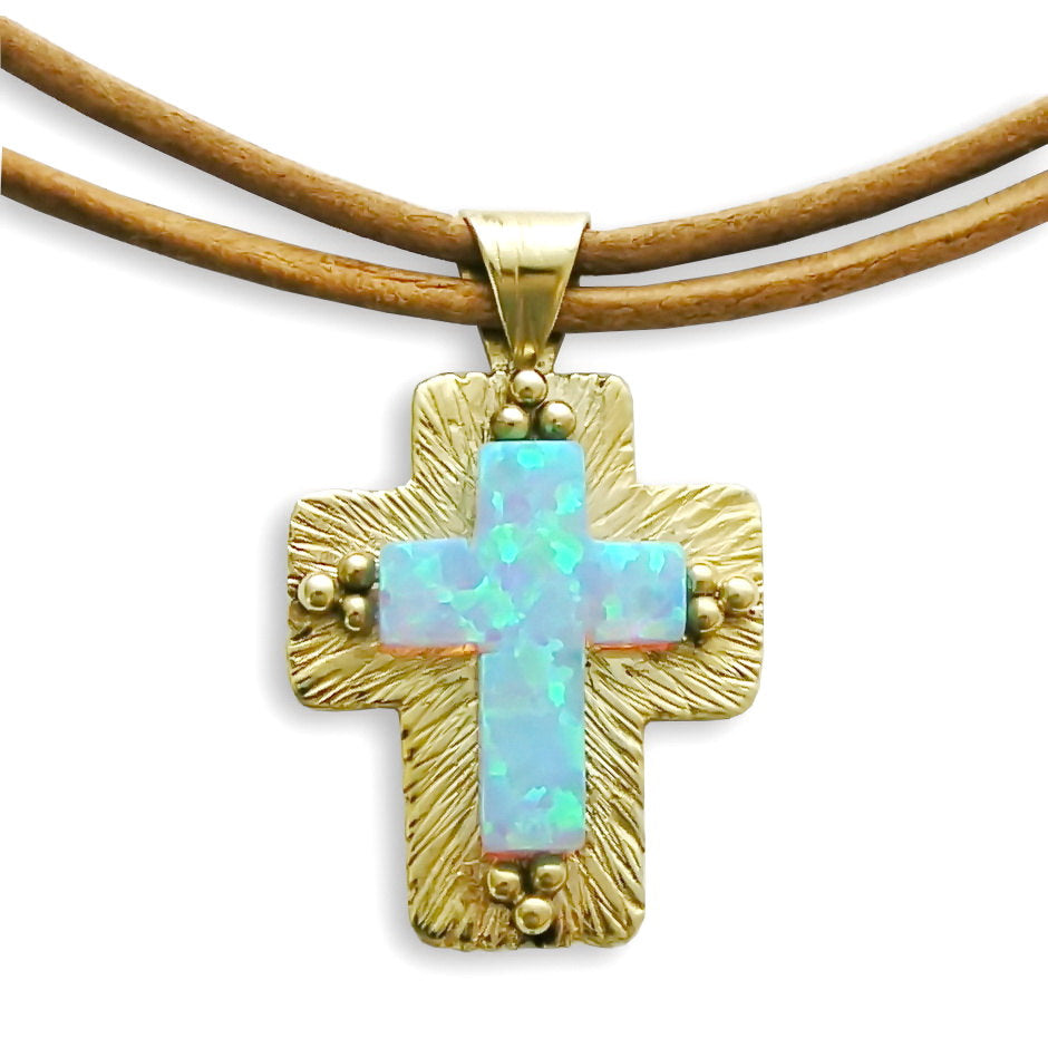 NG8963 Opal and Gold cross necklace