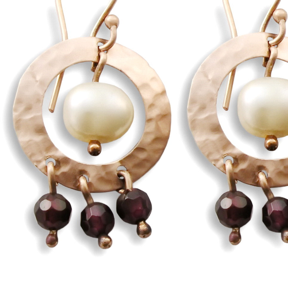 EG2033A Rose gold gemstones circle earrings