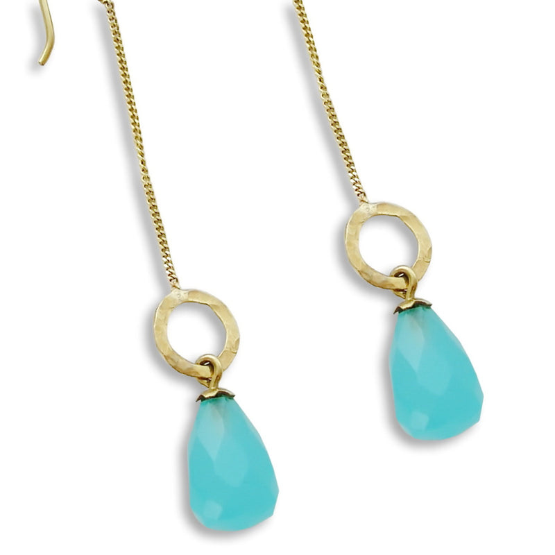 EG7737A Dainty gold bar earrings with blue Quartz
