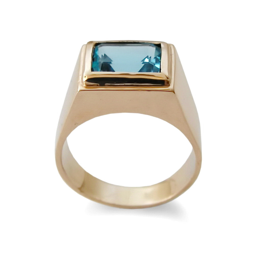 RG1475 Gold Signet Ring with Blue Topaz