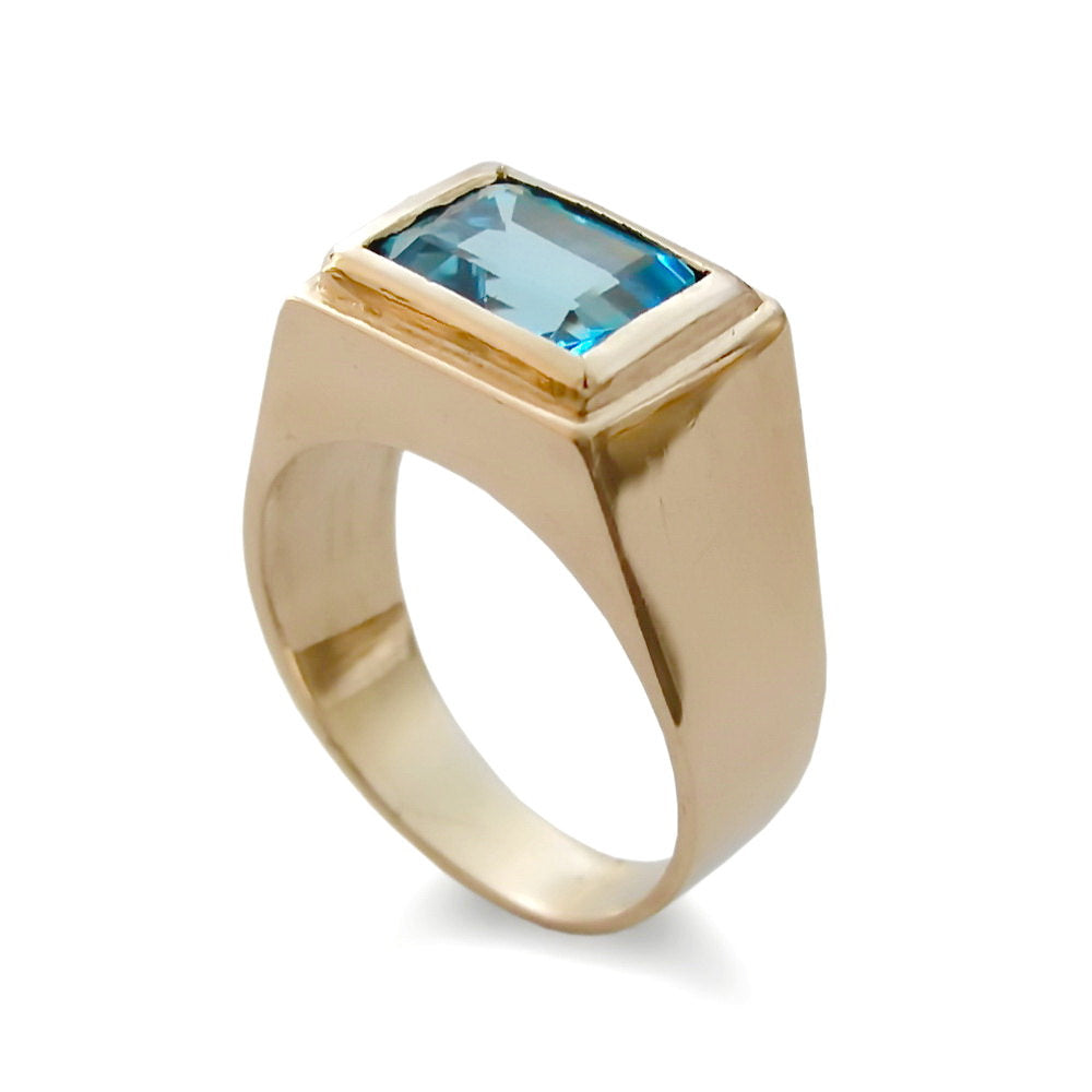 RG1475 Gold Signet Ring with Blue Topaz