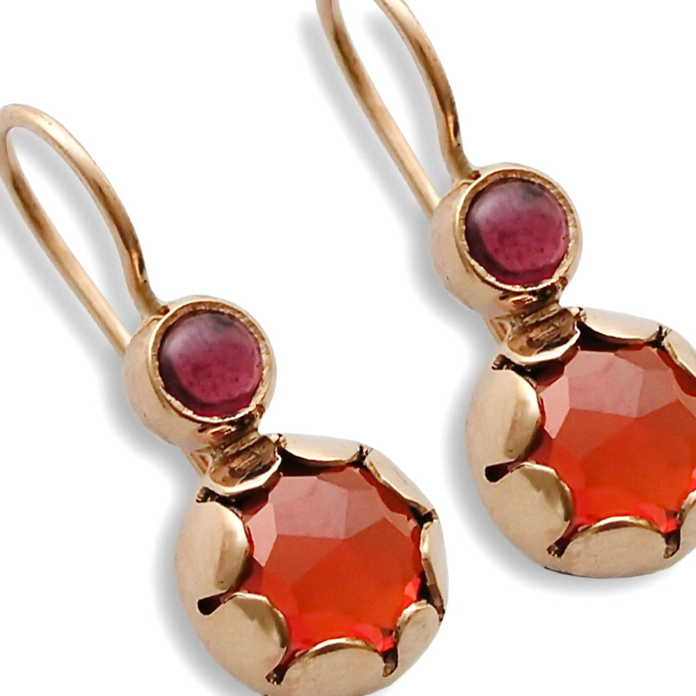 EG0759J Gold Drop Earrings with Red Garnet