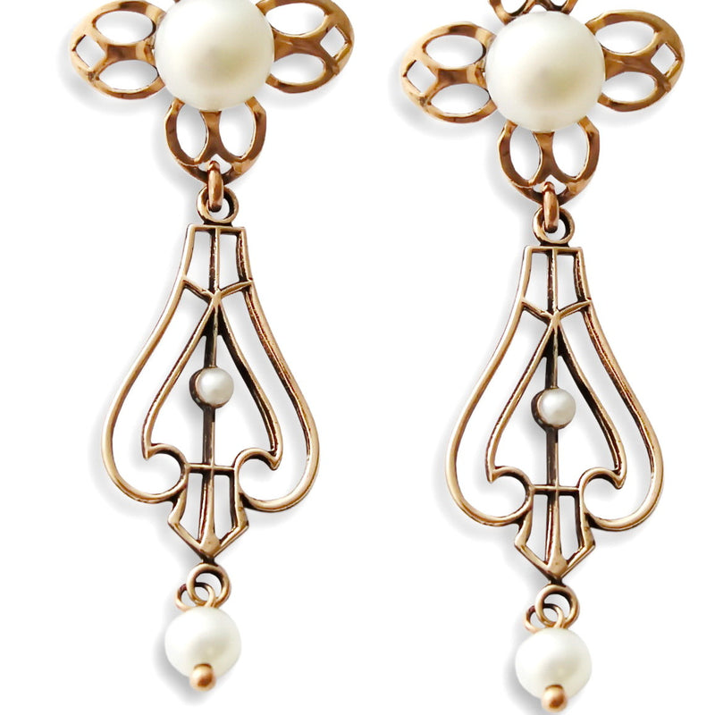 EG0797 Rose gold and Pearls Long Earrings