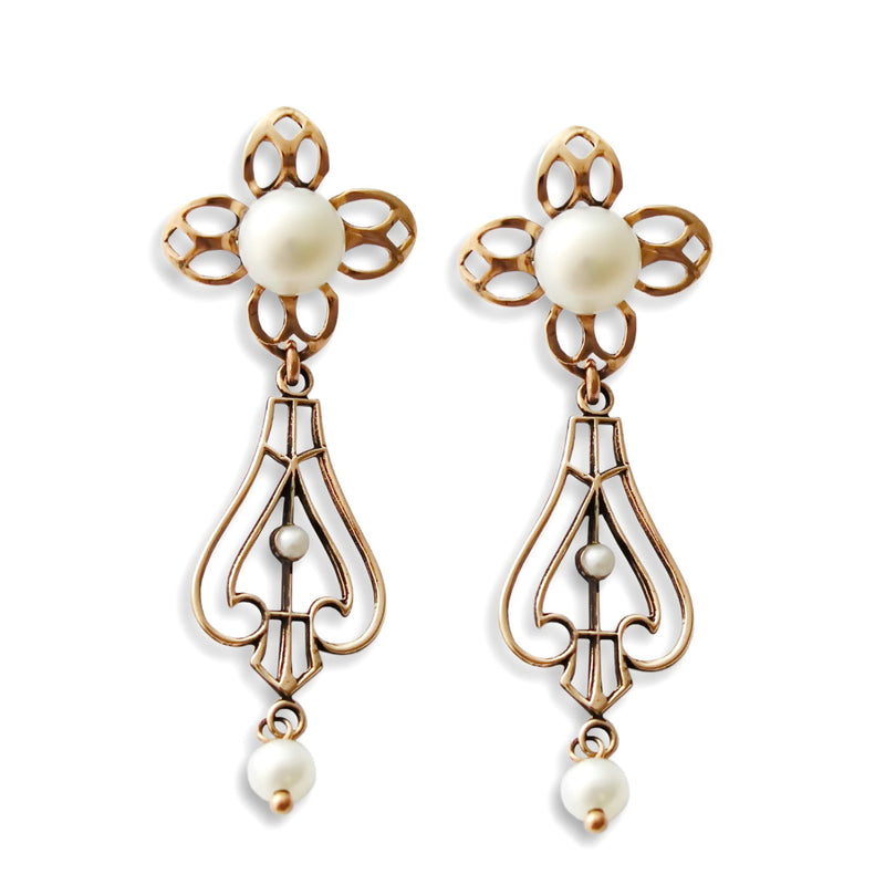 EG0797 Rose gold and Pearls Long Earrings