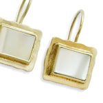 EG0781B Textured Gold Square Earrings with Mother of Pearls