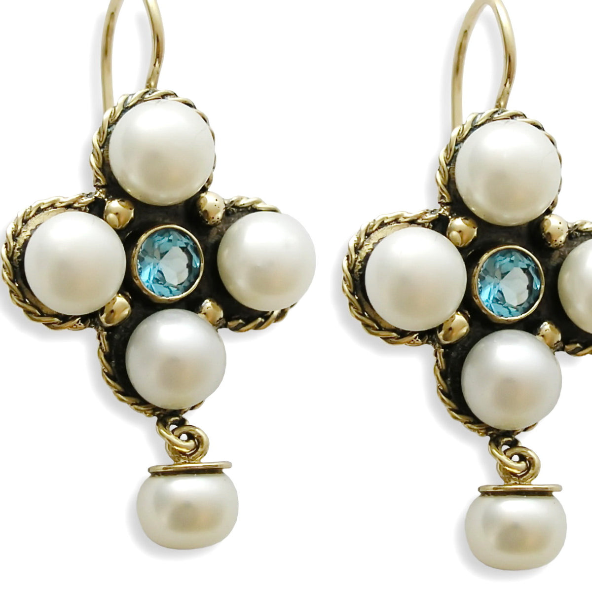 EG0705 Small chandelier pearl and Topaz earrings