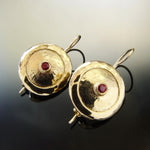 EG7821 Textured Gold round earrings with Ruby