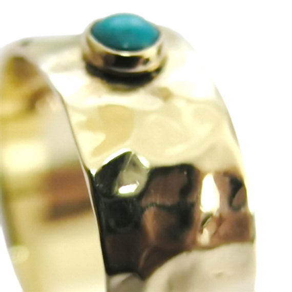 RG0976A Hammered gold band with Turquoise