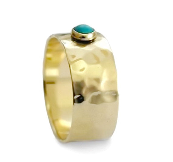 RG0976A Hammered gold band with Turquoise