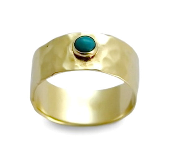 RG0976A Hammered gold band with Turquoise