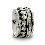 R1075K Rustic floral silver and gold spinner ring