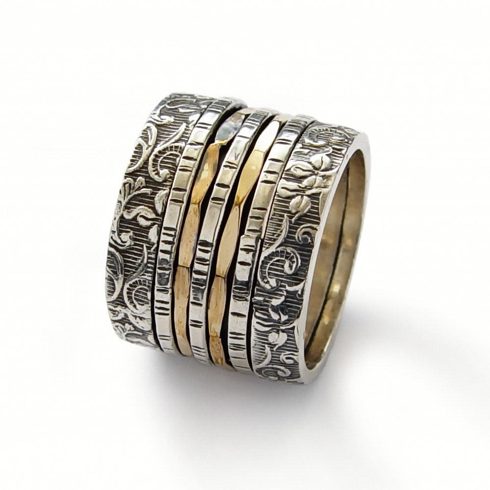 R1794 Wide multi spinner floral ring