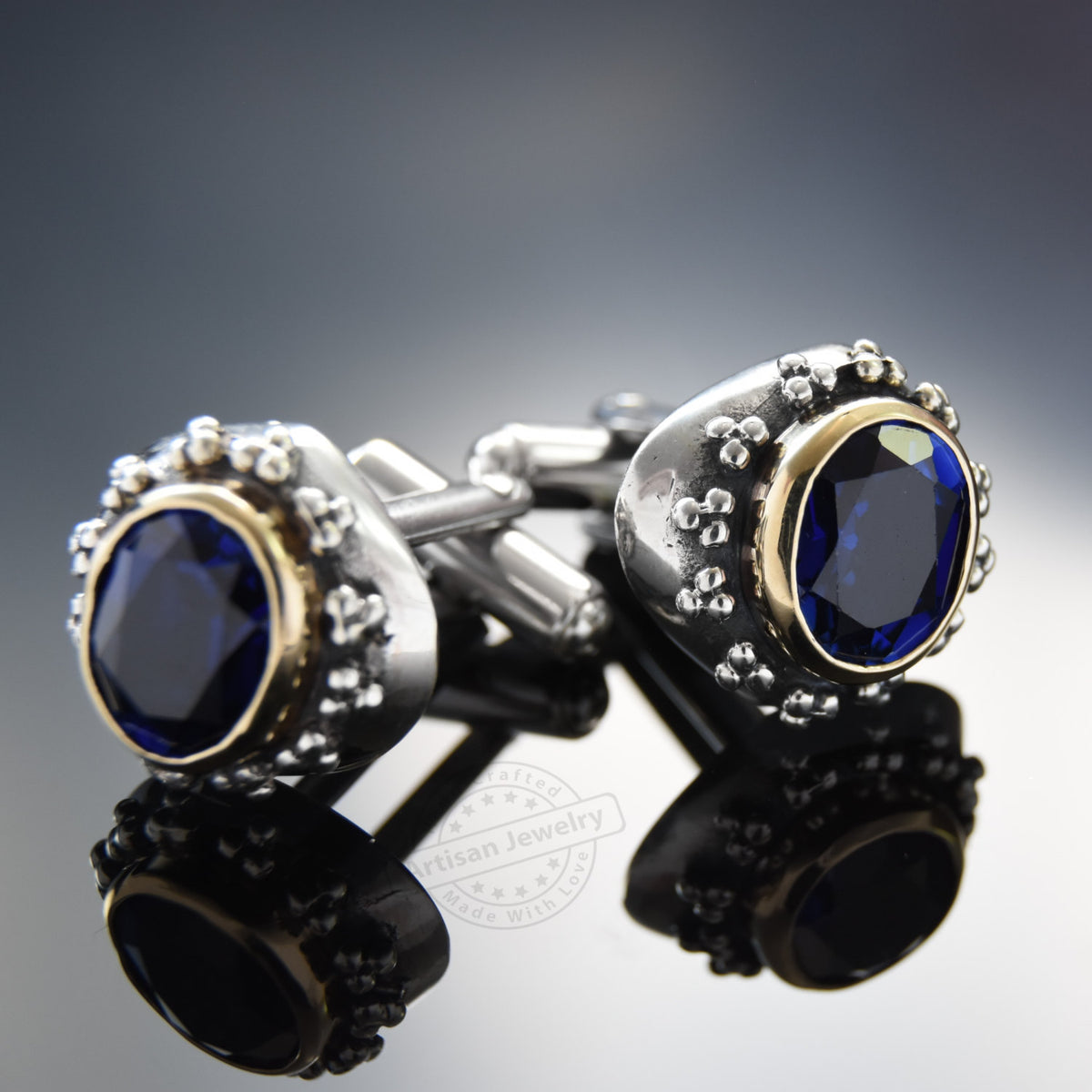 C0238 Sapphire silver and gold cufflinks