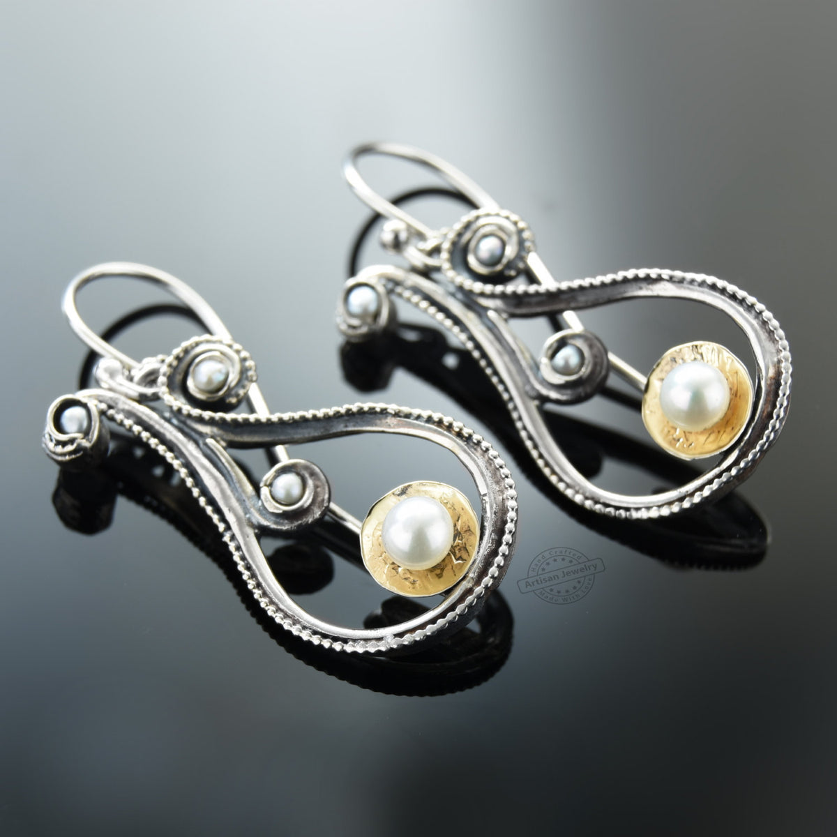 E2152G Vintage two tone pearl earrings