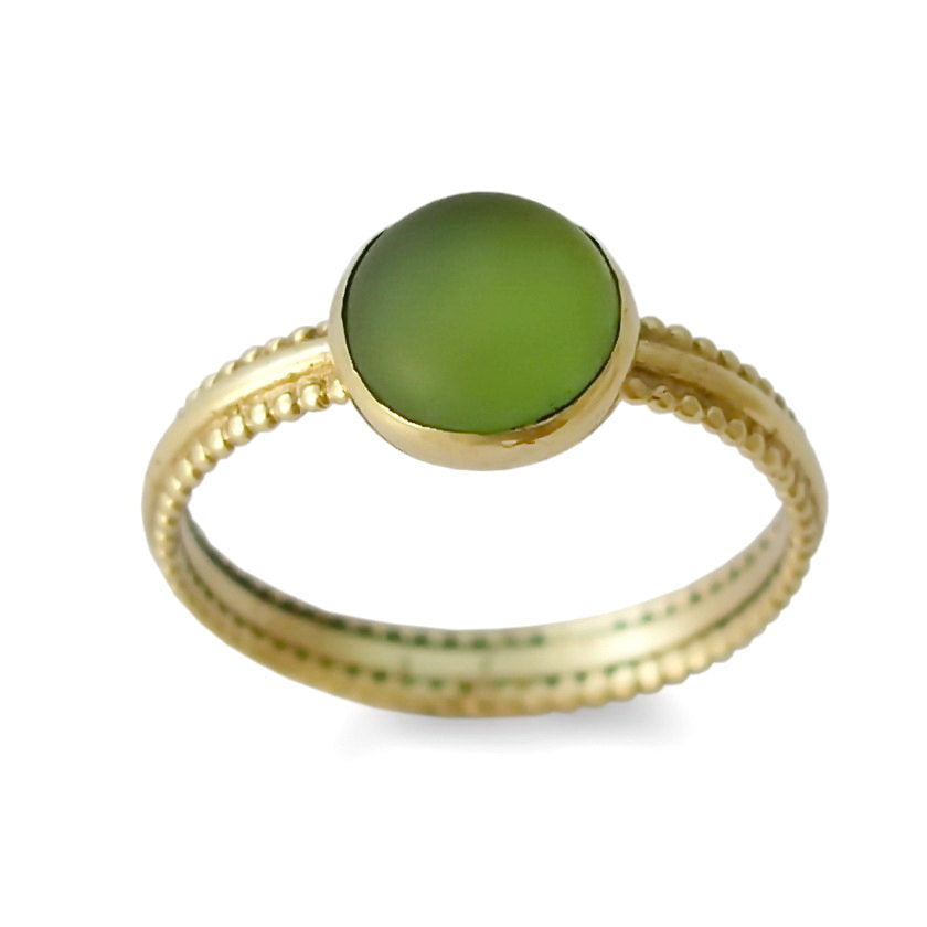 RG0985 Gold dotted ring with Green Quartz