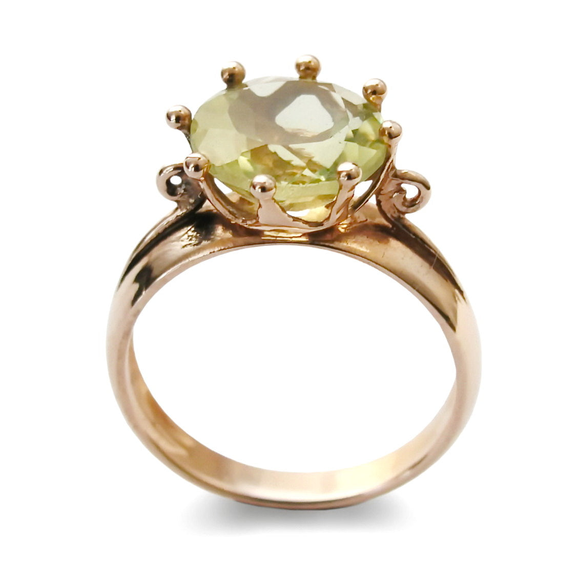 RG1503 Rose Gold Crown Ring with Green Quartz