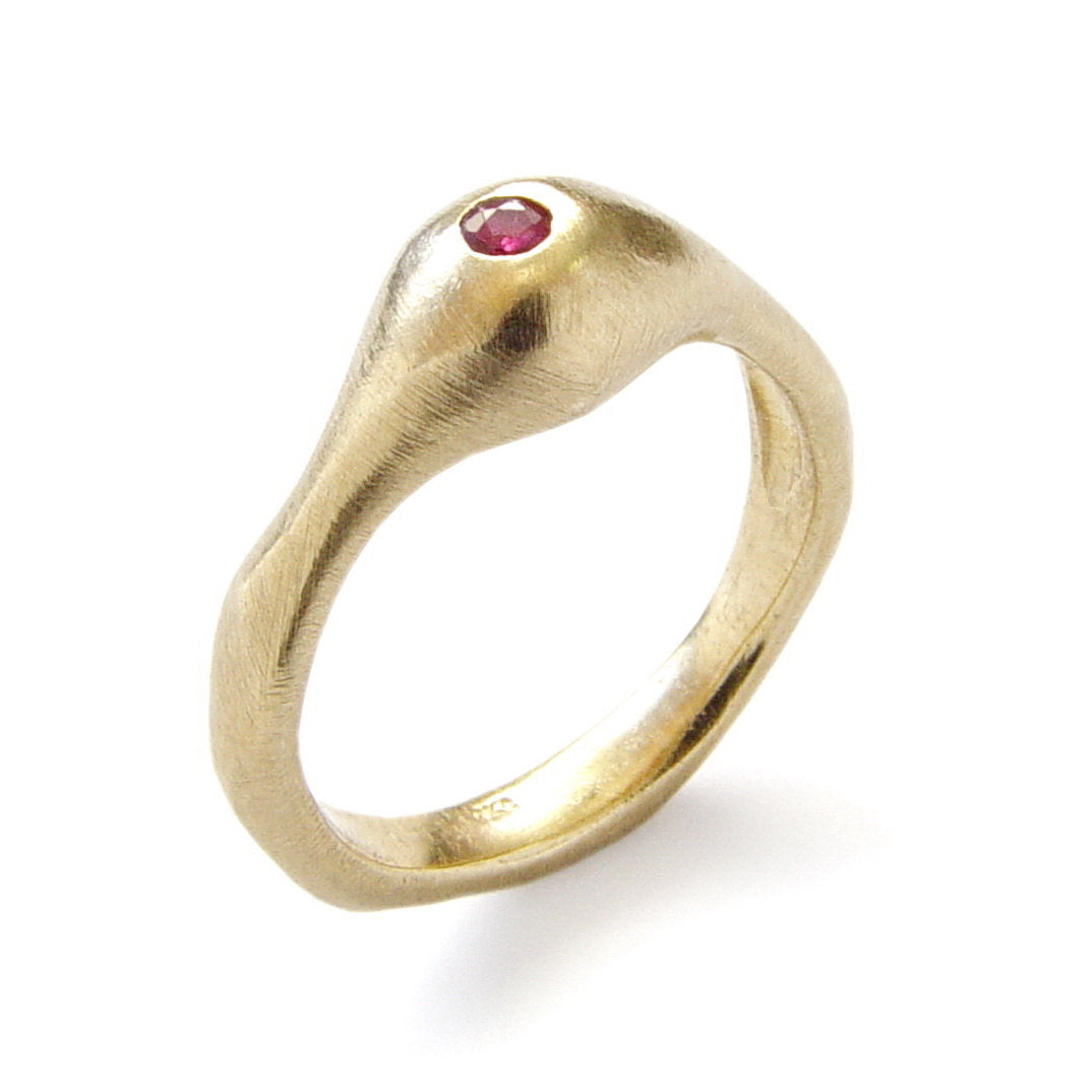 RG1773X Modern Brushed Gold Ring with Ruby